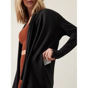 Athleta Pranayama Restore Wrap Small Black Open Cardigan Sweater With Po…